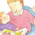 Illustration of child with disability with father
