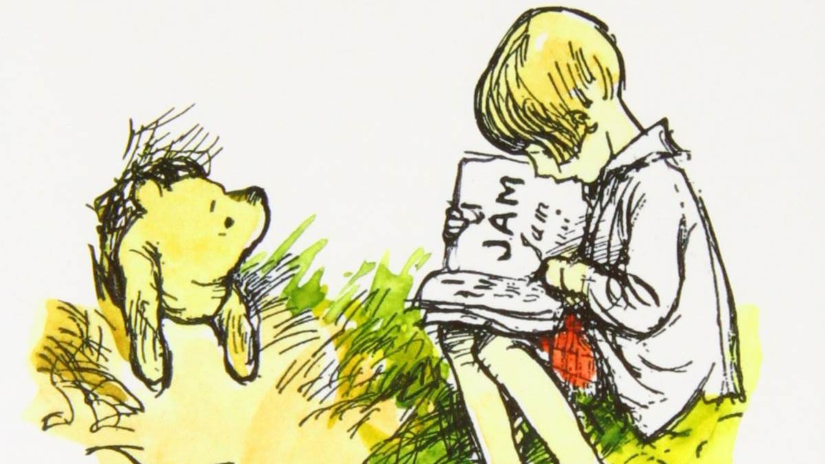 An illustration of Winnie-the-Pooh and Christopher Robin